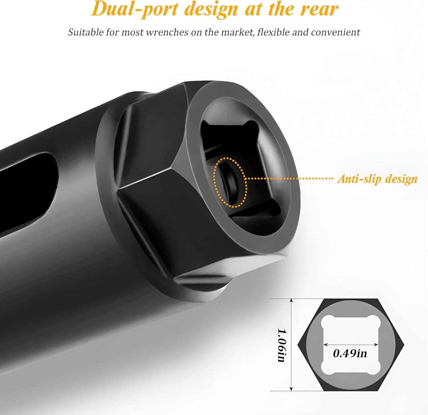Oxygen Sensor Socket, 1/2 Inch Drive by 7/8 Inch Chrome-Vanadium Steel Vehicle O