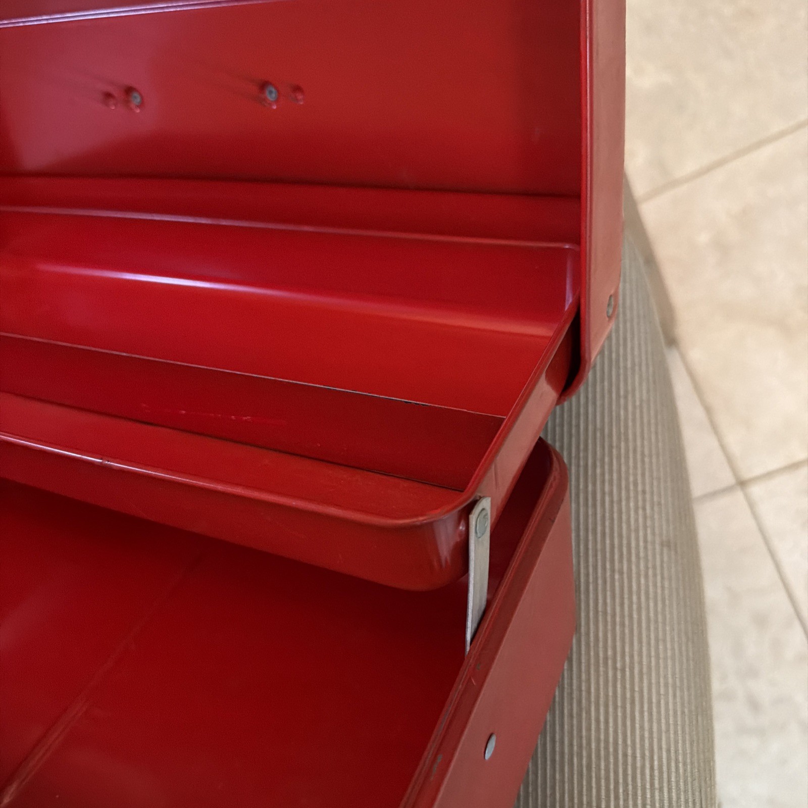 Vintage Red Metal Tool Box- Union Steel Chest Company Corp. Leroy N.Y.