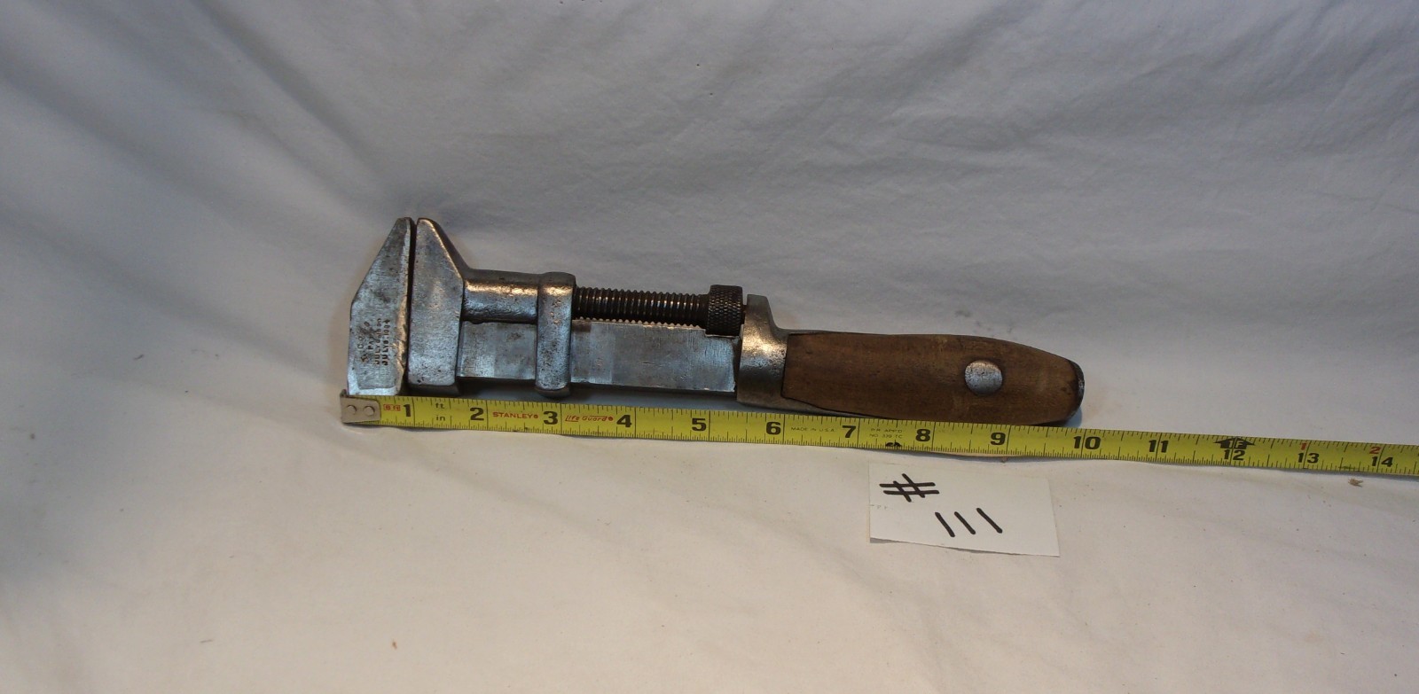 VINTAGE COE’S 10 INCH MONKEY WRENCH WITH WOOD HANDLE-JULY 1894-FULLY ADJUSTABLE