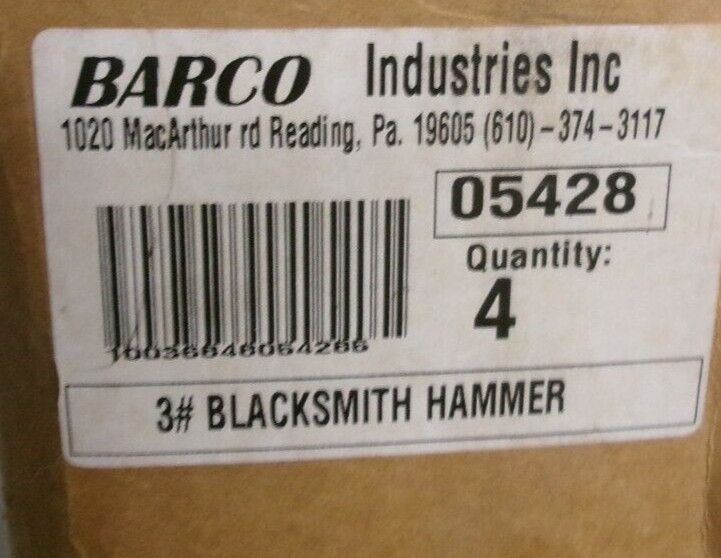 BARCO SUPER DUTY CROSS PEEN 3 LB. BLACKSMITH HAMMER 05 428 NEW #197APBB