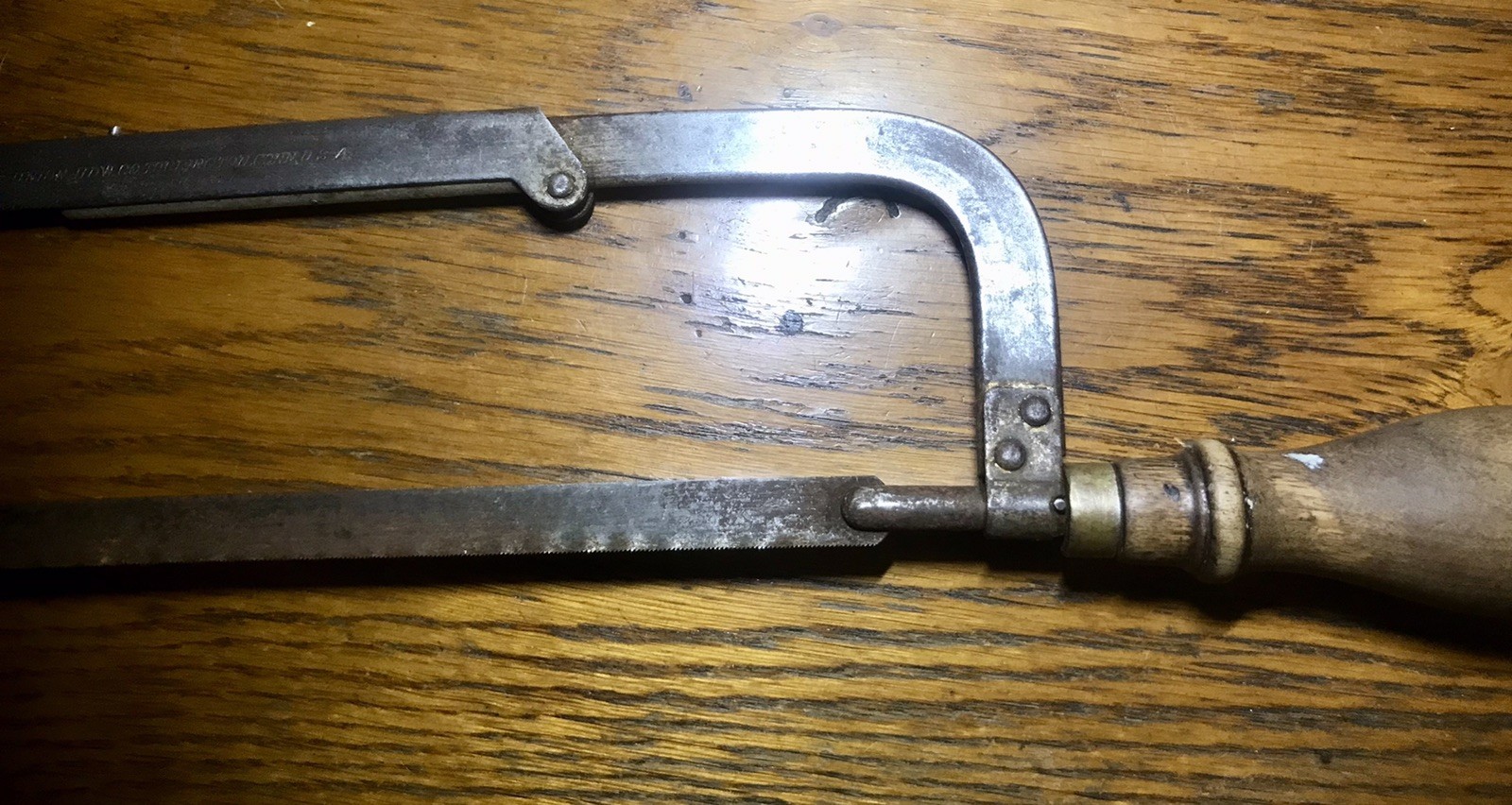 Vintage Hack Saw UNION HARDWARE Adjustable Length Antique USA Wood Handle Tool