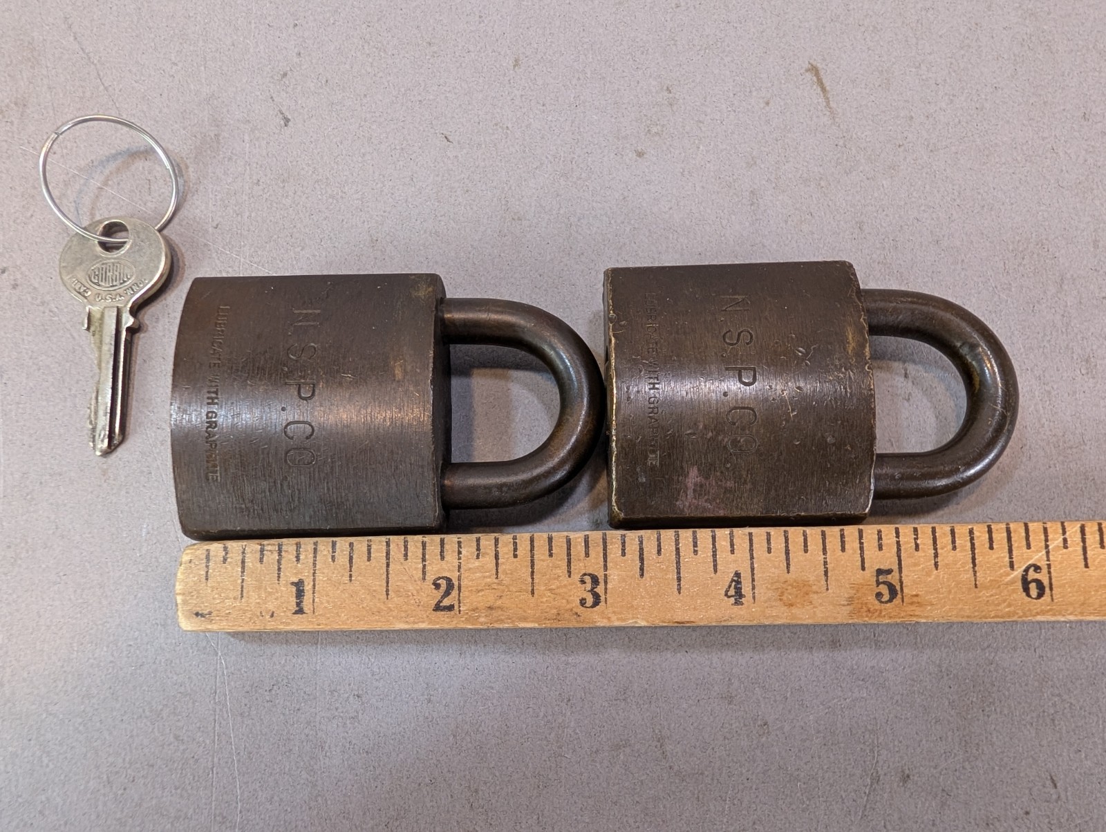 N.S.P. CO Vintage Brass Padlock w/ Key LOT OF 2