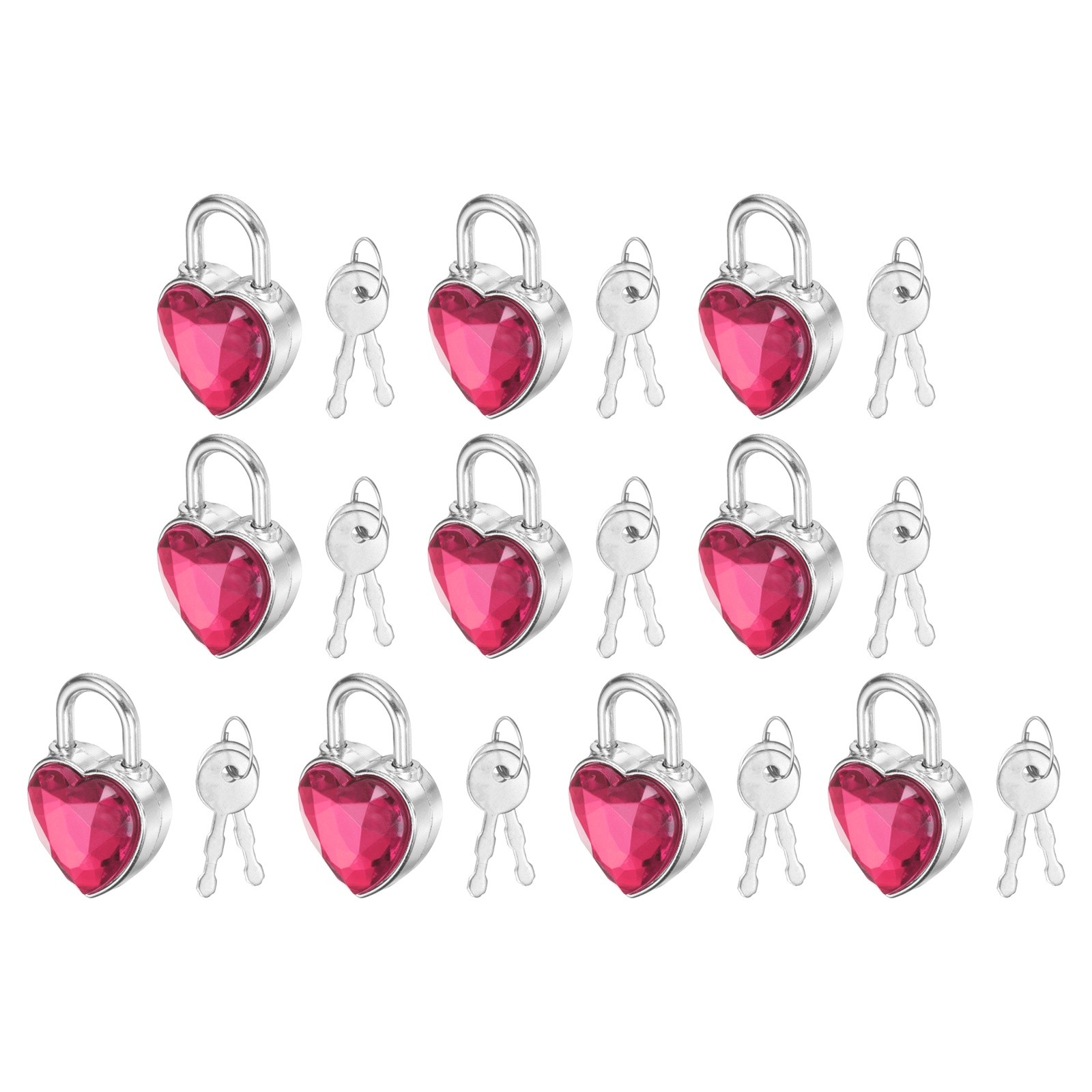 10Pcs Mini Diary Padlock, Small Heart Shaped Lock with 2 Keys Deep Pink