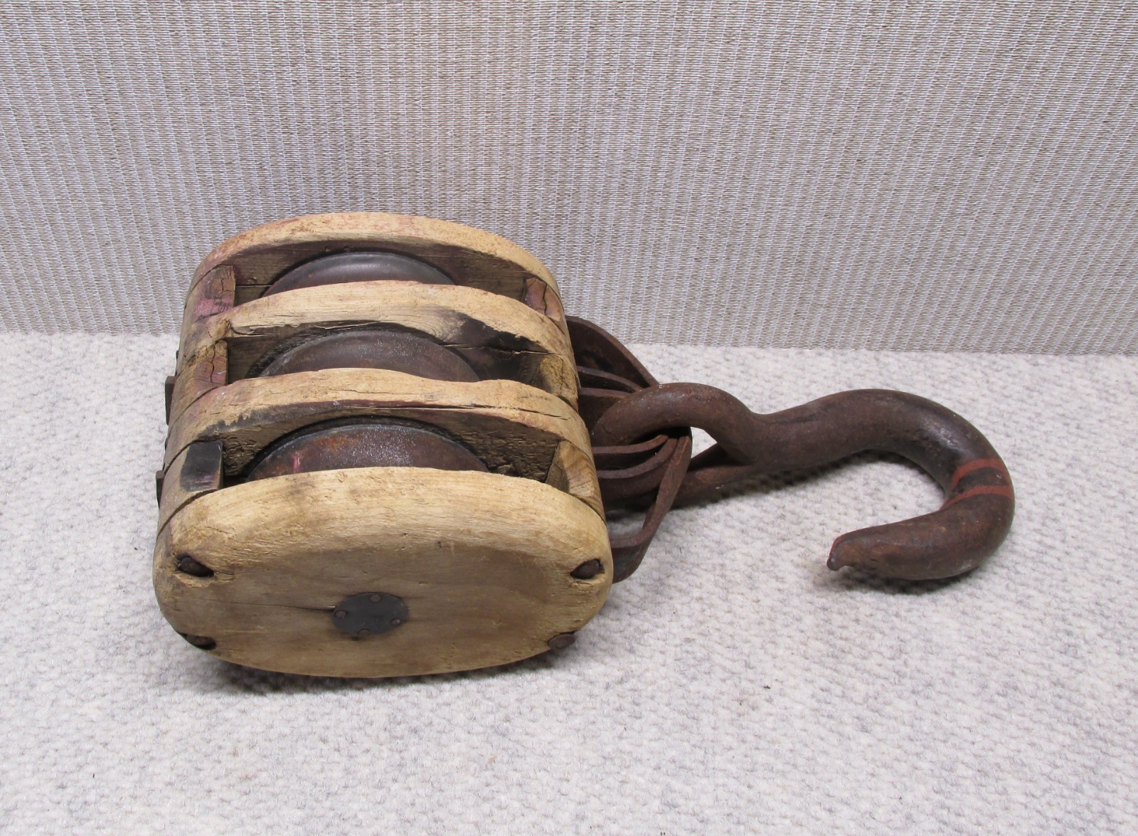 Vintage Boston & Lockport Star, Wooden Triple Pulley Block & Tackle Hoist, USA