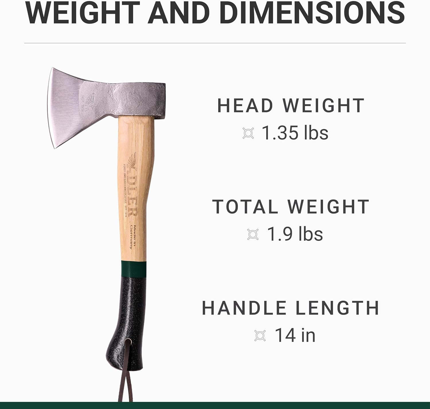 Adler Rheinland Hatchet – German Made with a 15 inch Handle Coated in Anti-Slip