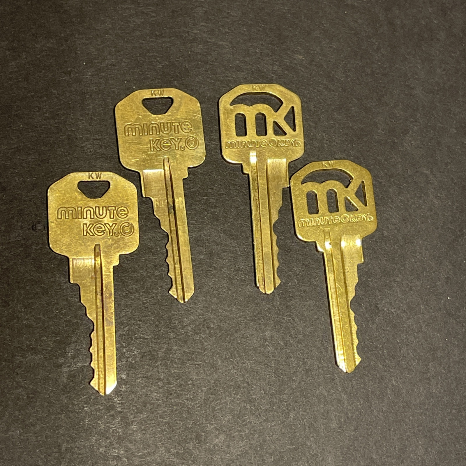 Brass Minute Keys Lot of 4 in 2 styles – Made in Mexico, Style KW