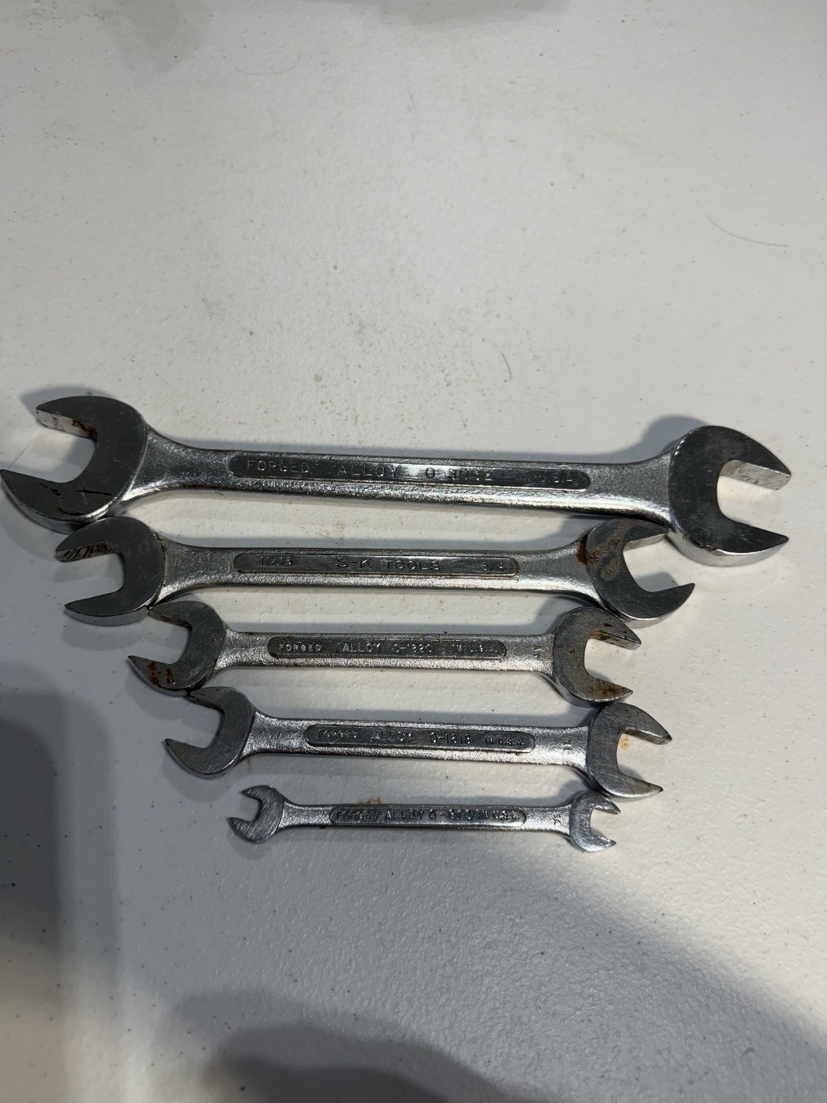 S-K Tools Lot of 5 Open End Wrenches Made In USA 1/4”, 1/2”, 9/16”, 11/16”, 1”