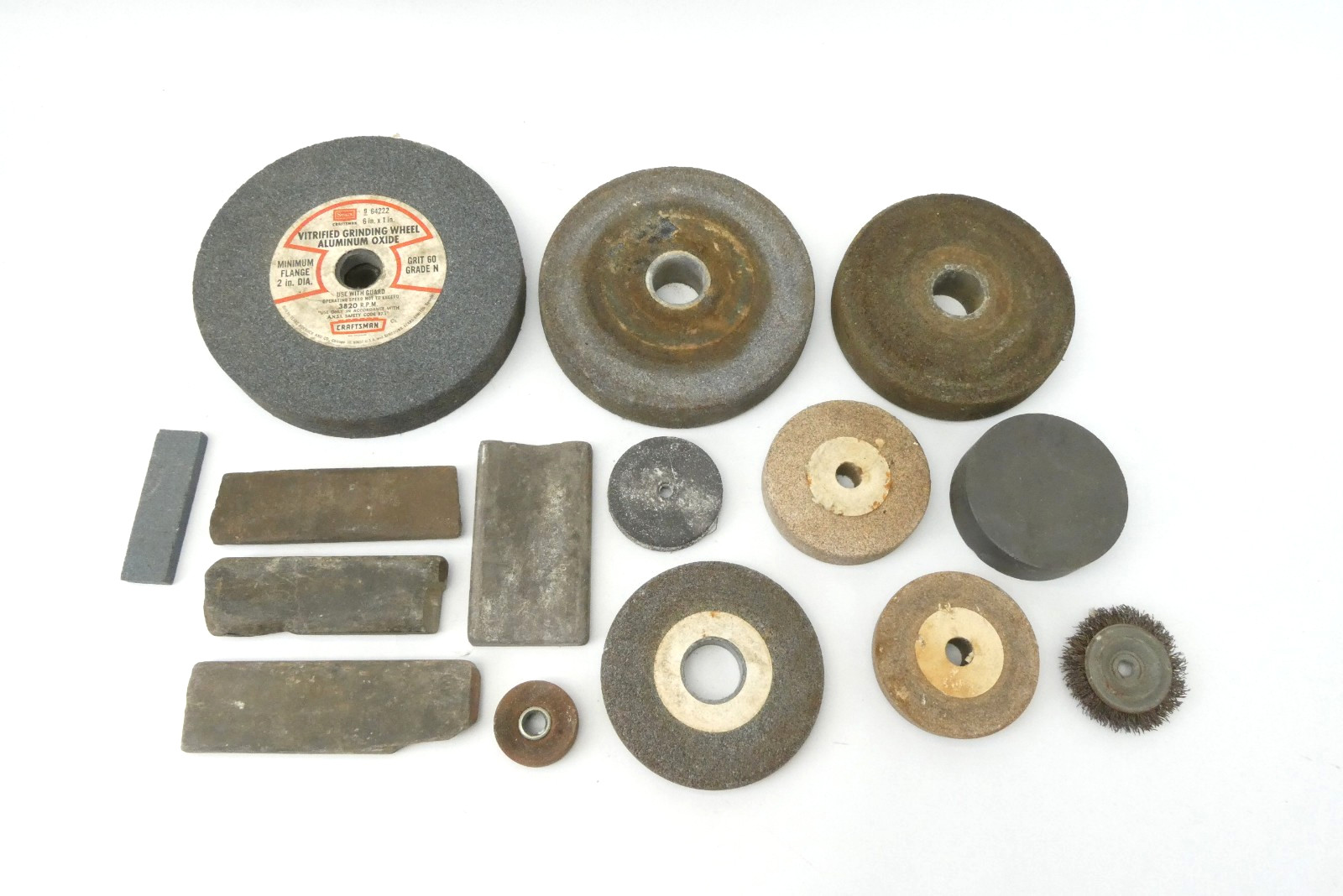 Vintage Grinding Wheel & Sharpening Stone Lot Mixed Sizes Craftsman Tool Lot