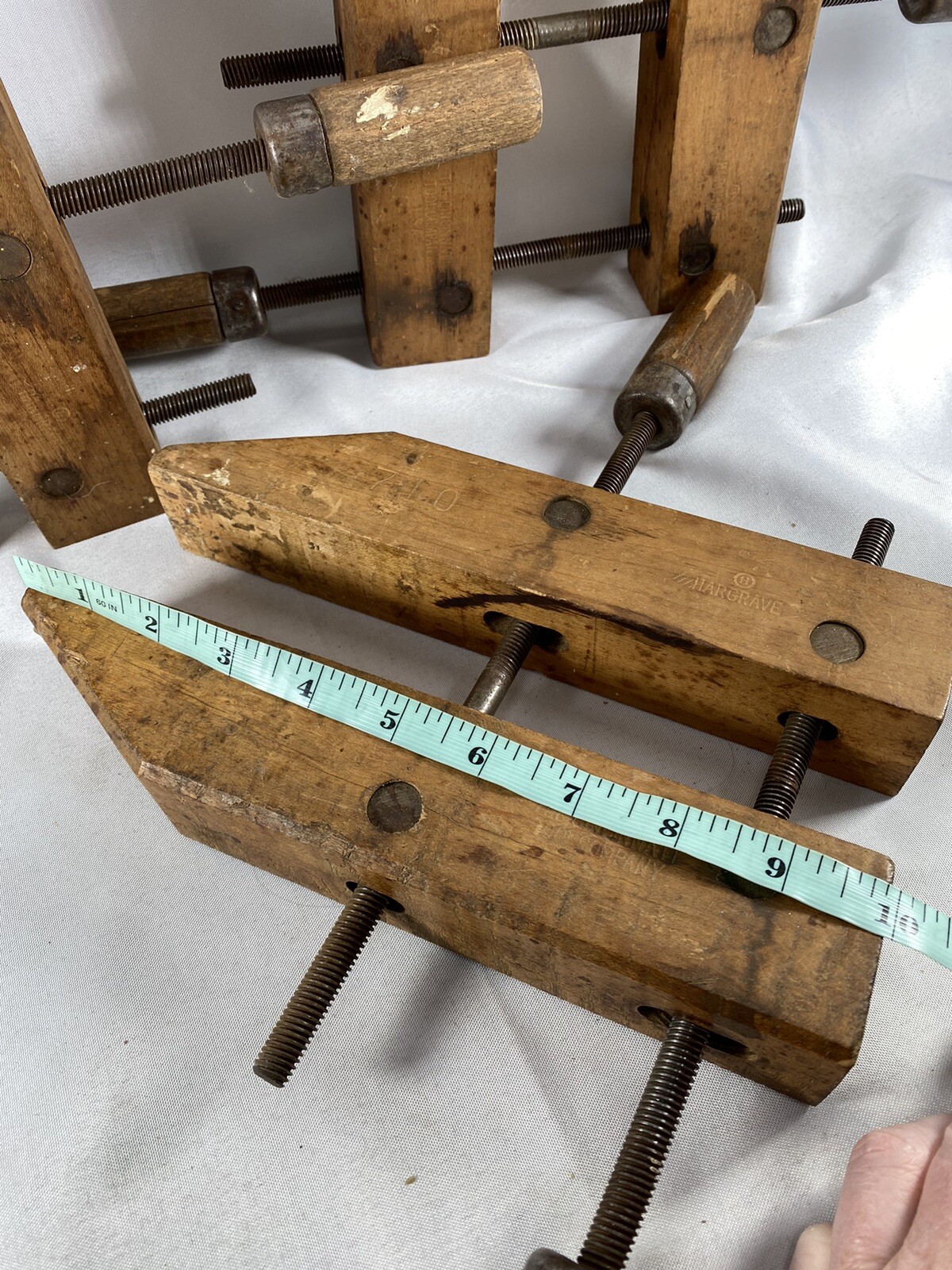 (3) Vtg Hargrave 710 Wooden Clamps 10” Jaws Cincinnati Tool Co. 6” Capacity