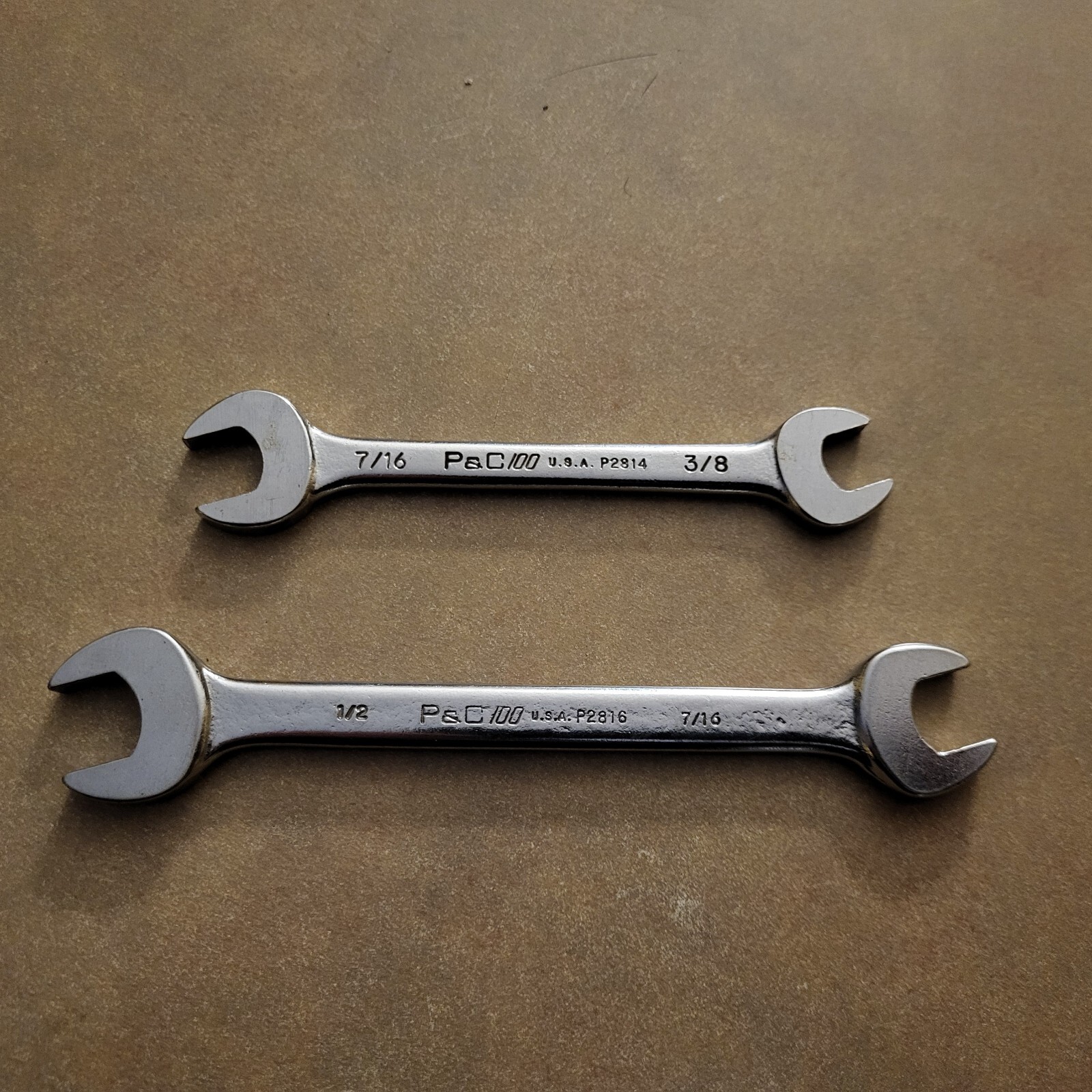 P & C Tool Co. Open End Wrench PAIR P2814 P2816 – 7/16″x3/8″ 1/2″x7/16″ – USA