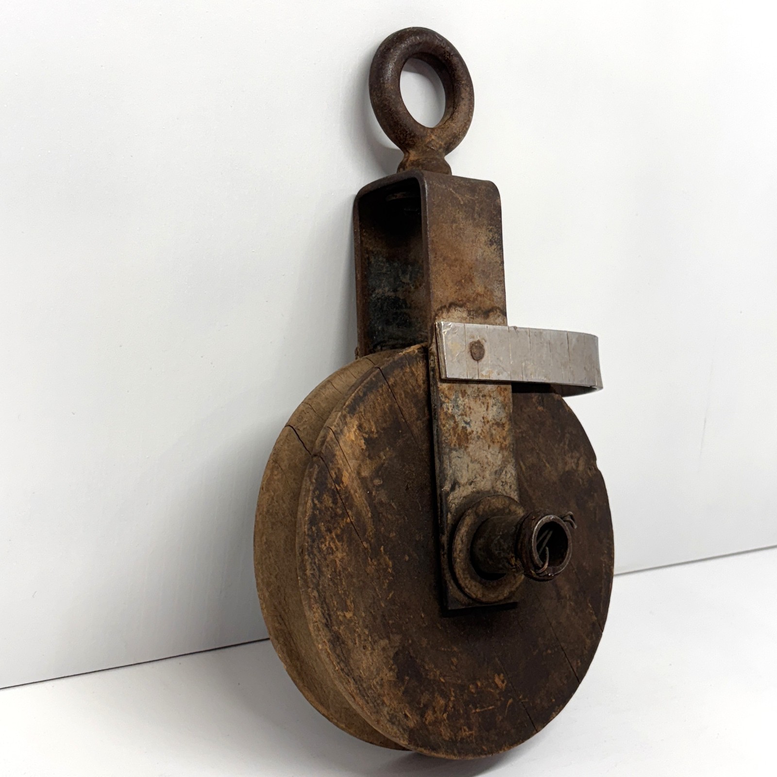 Vintage Iron & Wood Wheel Barn Pulley Farmhouse Rustic Antique Primitive