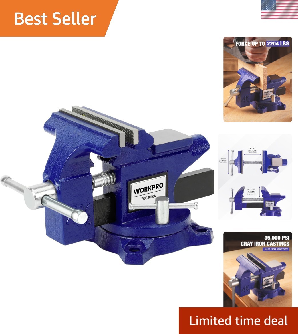 Versatile Iron Bench Vise for Woodworking – 240-Degree Swivel & Large Anvil Area