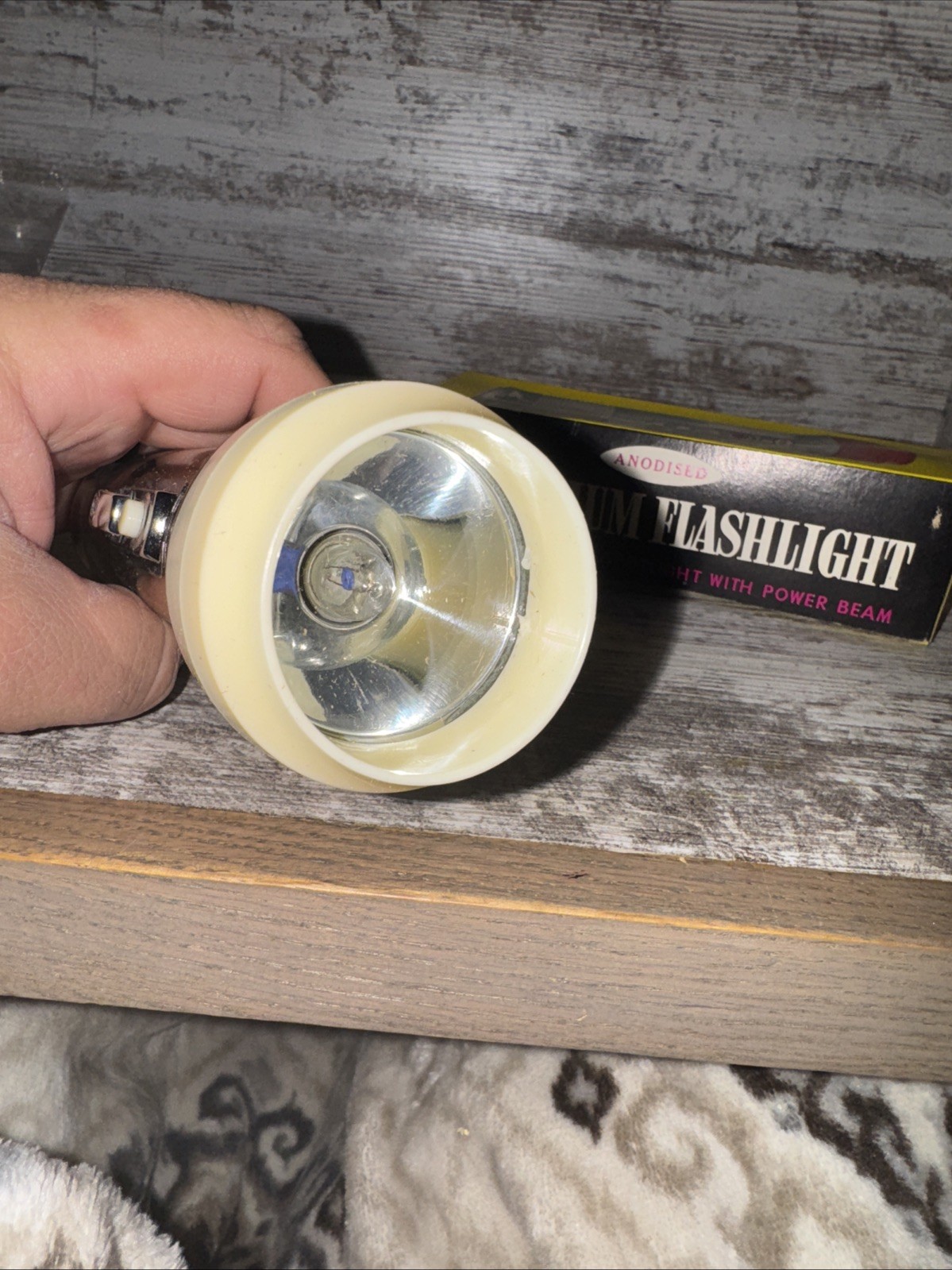 Vintage Meyer Anodised Aluminum Flashlight Model No 3617 Chrome Colored.