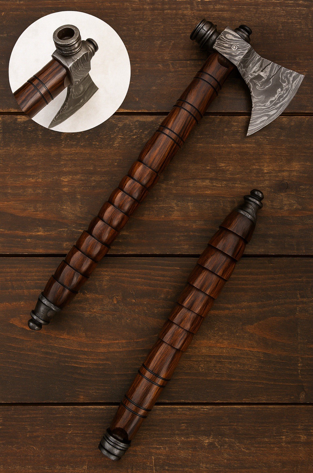 Hand Forged Damascus steel Pipe Axe . Hatchet Best Gift . With Leather Sheath