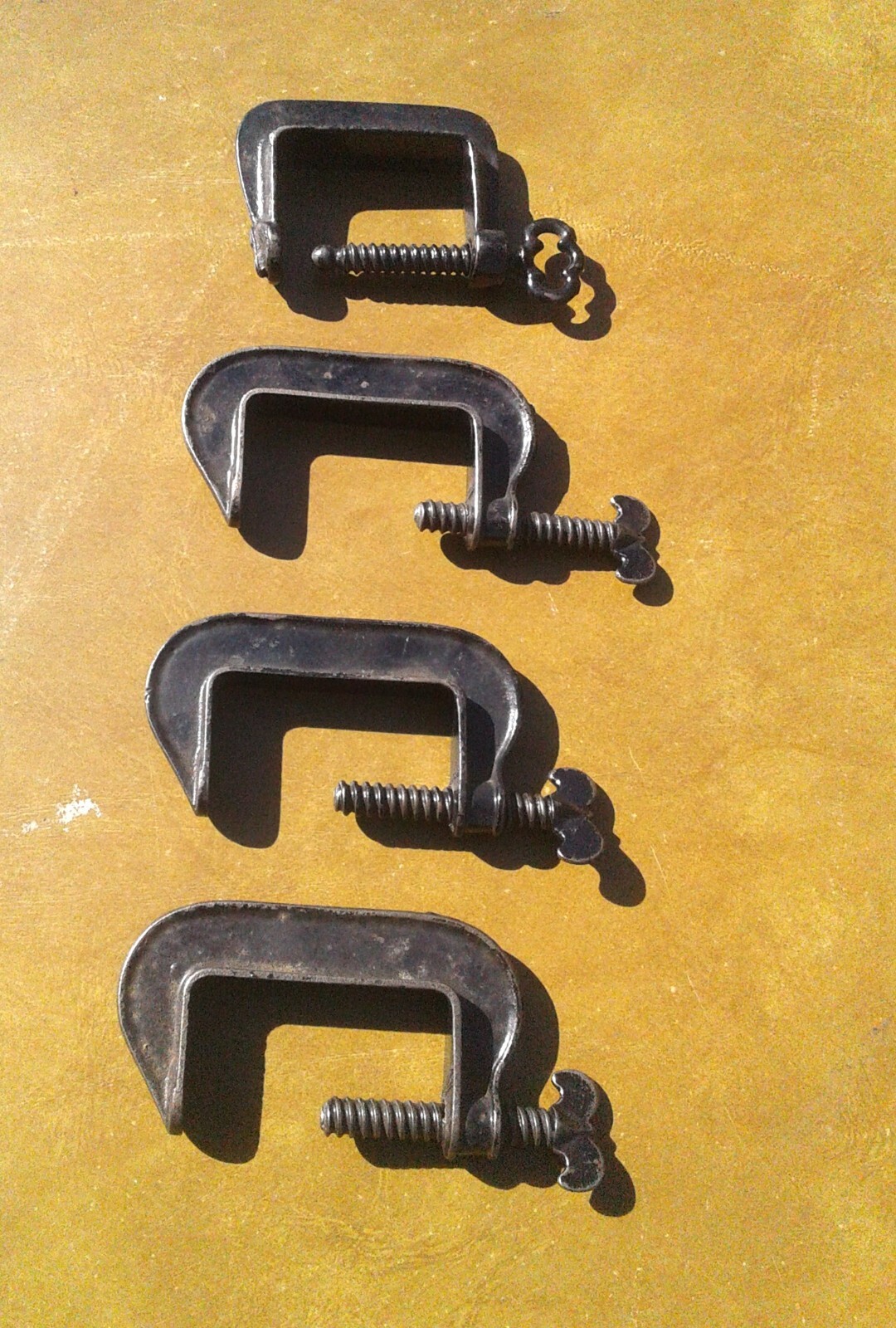 4 Antique Black Cast Iron Wood Clamps Set of 3 E C Stearns & Co