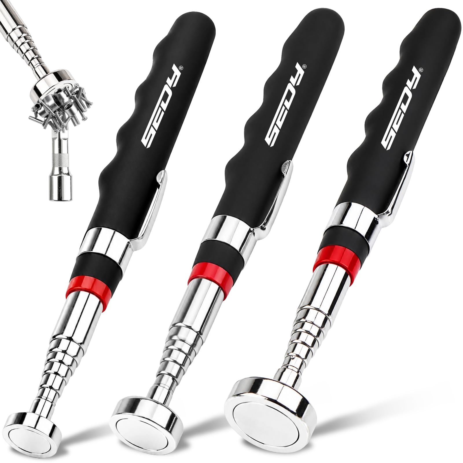 3 Pack Telescoping Magnetic Pickup Tool Heavy Duty Extension Rod Retriever