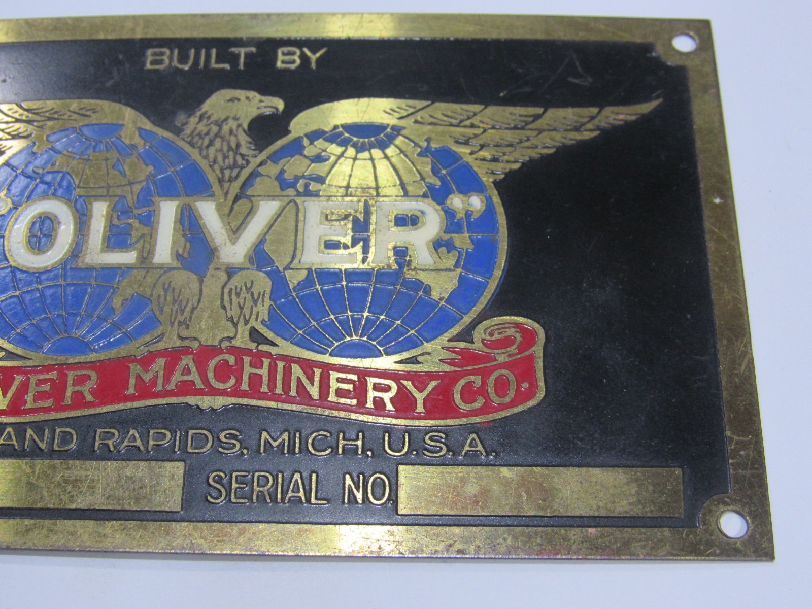 Vintage Oliver Machinery Tool Manufacturer Brass Tag Grand Rapids BLAN Woodwork