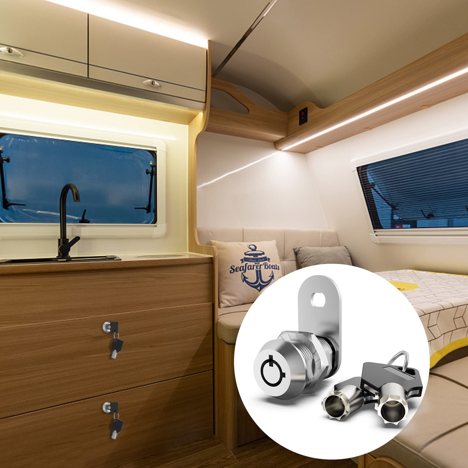 1 Pack Cabinet Locks with Keys, 5/8″ Cam Lock Keyed Alike, RV Compartment Sto…