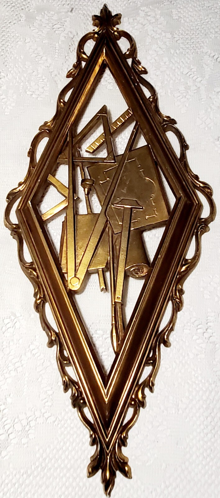 Syroco MCM Architect Carpenter Engineer Tools Square Compass Ruler Plaque Vtg