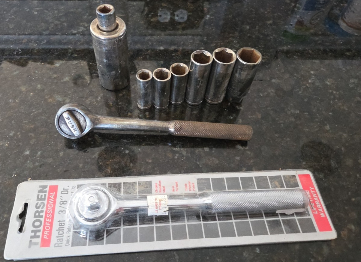 Vintage THORSEN 3/8″ Drive Ratchet Deep 6 Point Sae Socket Set Chrome Vanadium