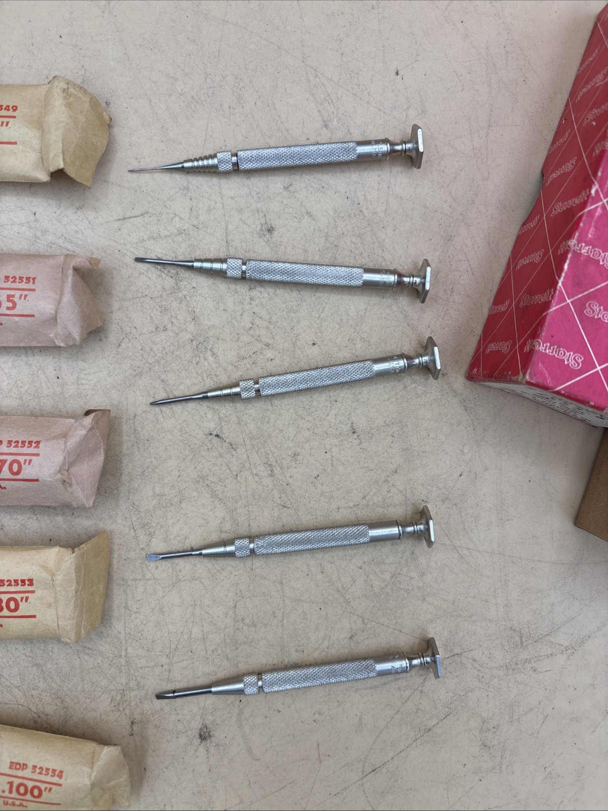 Vintage L. S. Starrett No. S555-6 Jewelers’ Screw Drivers Set of 5 ( 1 Missing)
