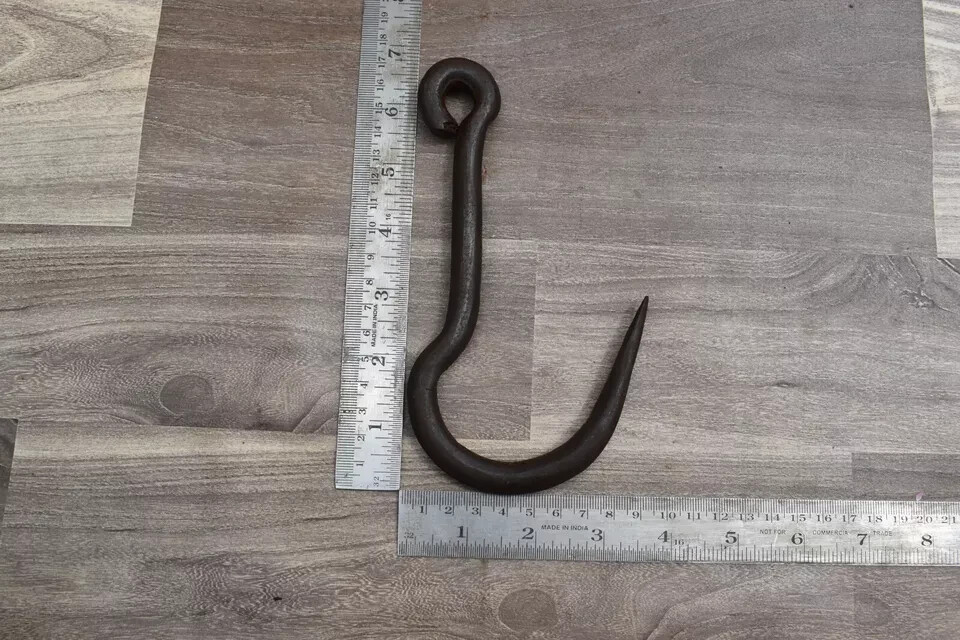 2 Piece Vintage Hand forged Heavy Iron Hanger Meat Hanging Hook tool Farm Tool