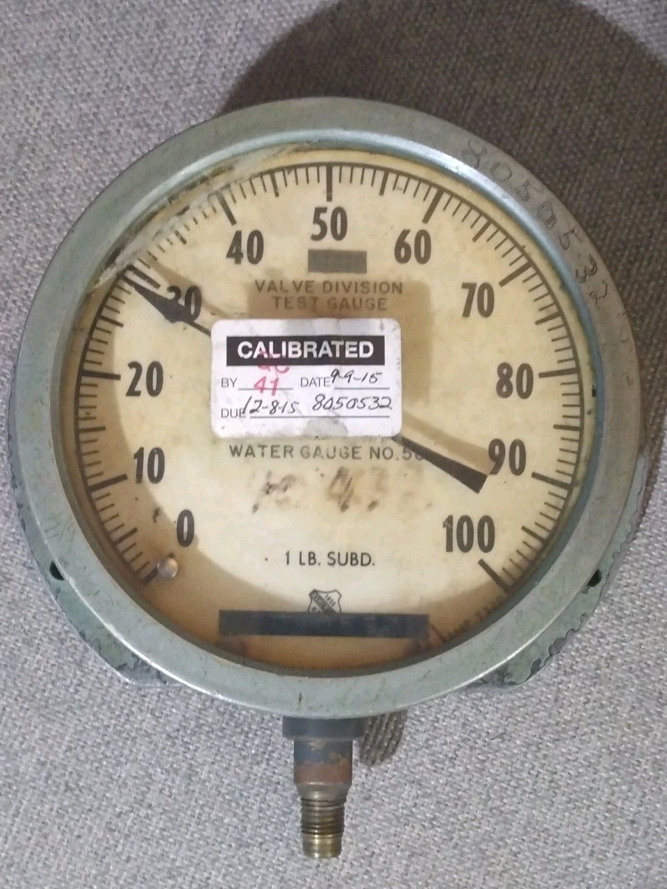 Vintage US Gauge 6.5″ Water Pressure Test Gauge 0-100 PSI Industrial