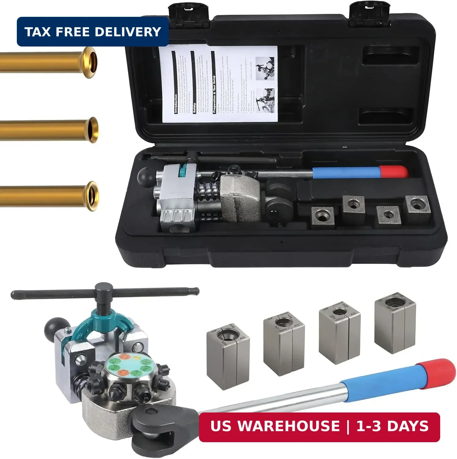Professional Brake Line Flaring Tool Kit for 45 Degree Single, Bubble, Double Fl