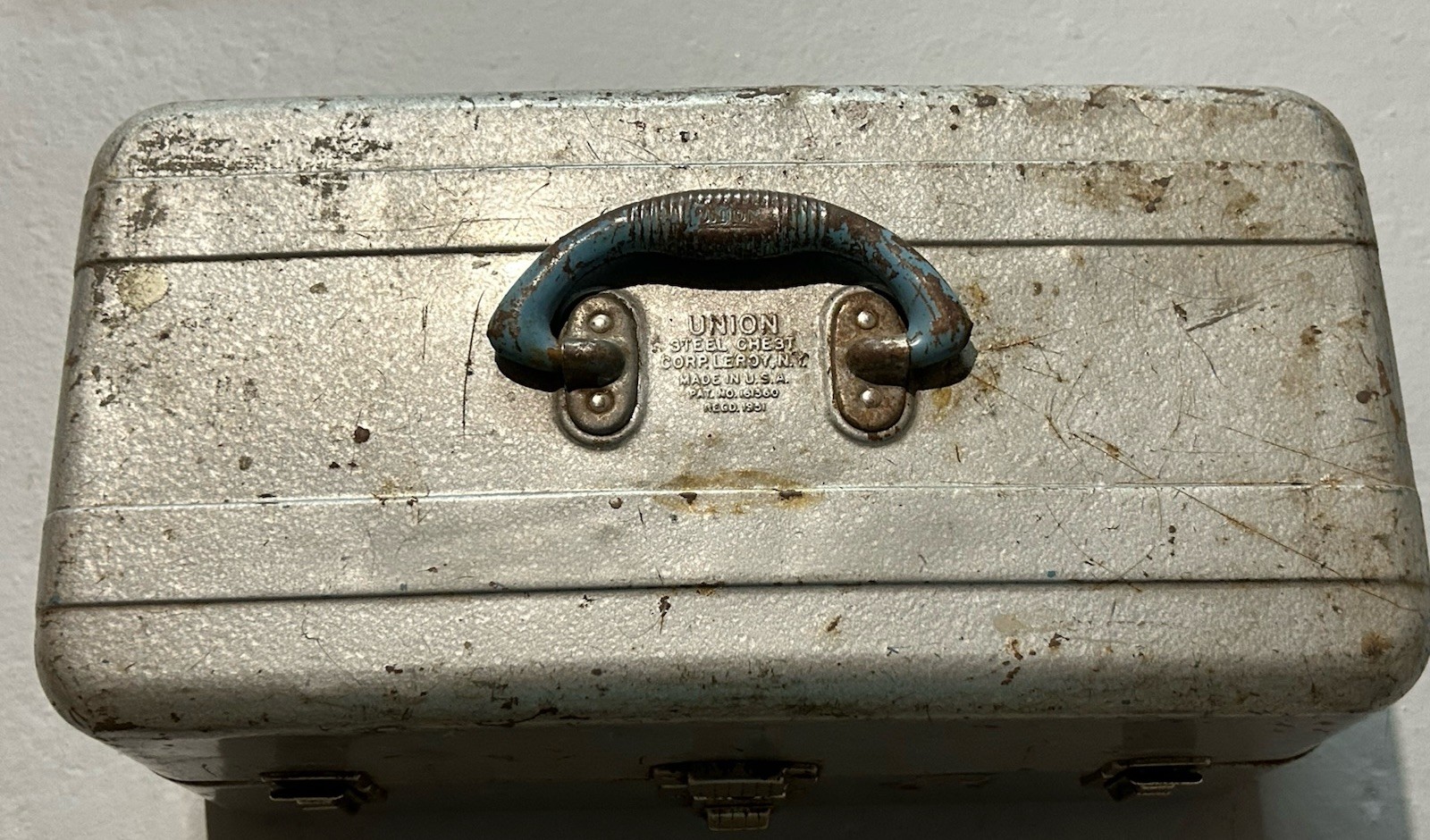 Silver Union Utility Chest Loaded w/ Vintage Items Locks, Keys, Watches, Pins