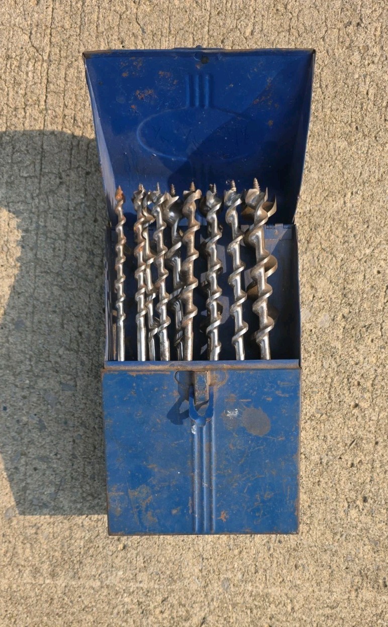 Vintage Craftsman 13pc Auger Bit Set Hand Drill Bits W/ Metal Case USA 1940’s
