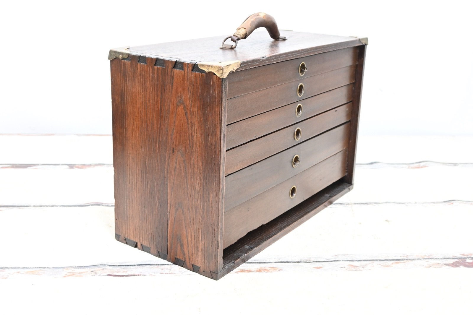 Antique Pilliod? Oak Wood Machinist Box 6 Drawer Tool Box Machinist Chest