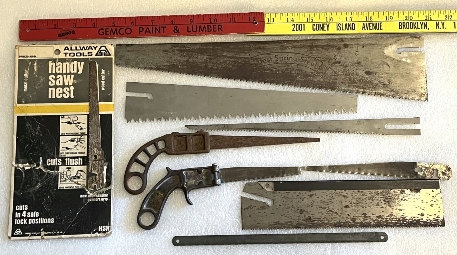 2 Vtg Pistol Grip Saws + 7 Saw Blades: Allway Tools, Lenox… USA, West Germany