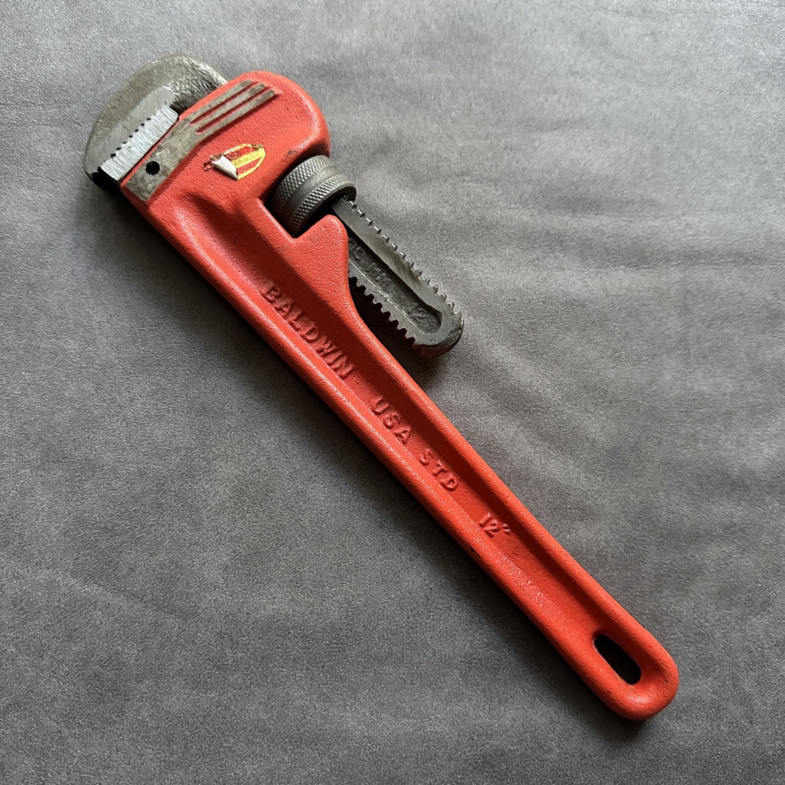 VINTAGE BALDWIN 12″ 300mm ADJUSTABLE STEEL PIPE WRENCH HAND TOOL MADE IN USA