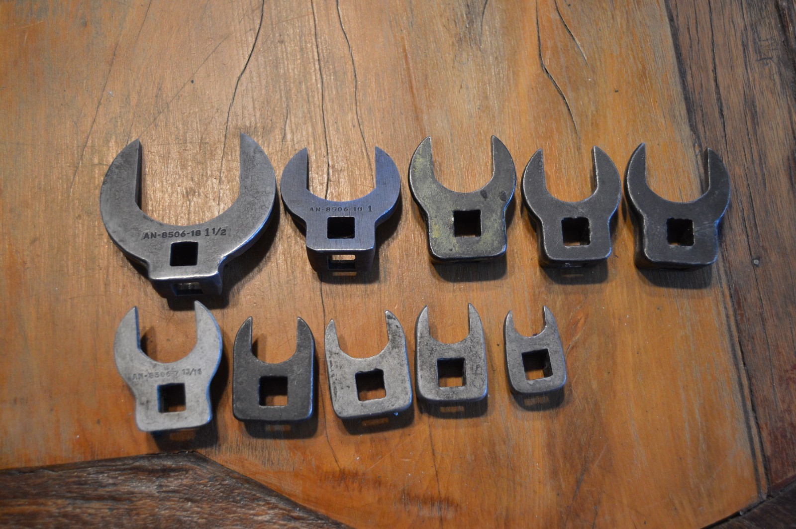 Army Navy Aviation Mechanics Crows Foot Wrench Head 10 PC Set,AN 8506, 3/8″, G