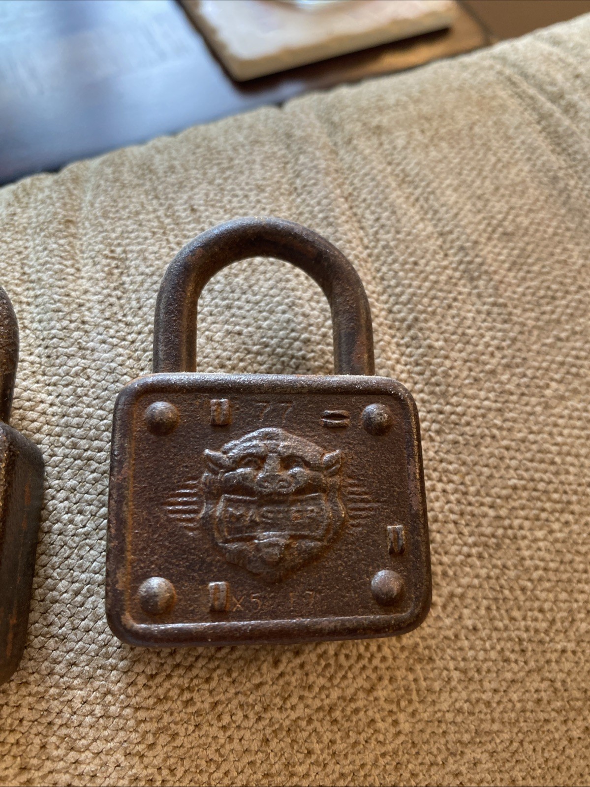Antique 2 Master Lock Co. #77 Lion Head Padlock & Walking Lion #5089 Vintage