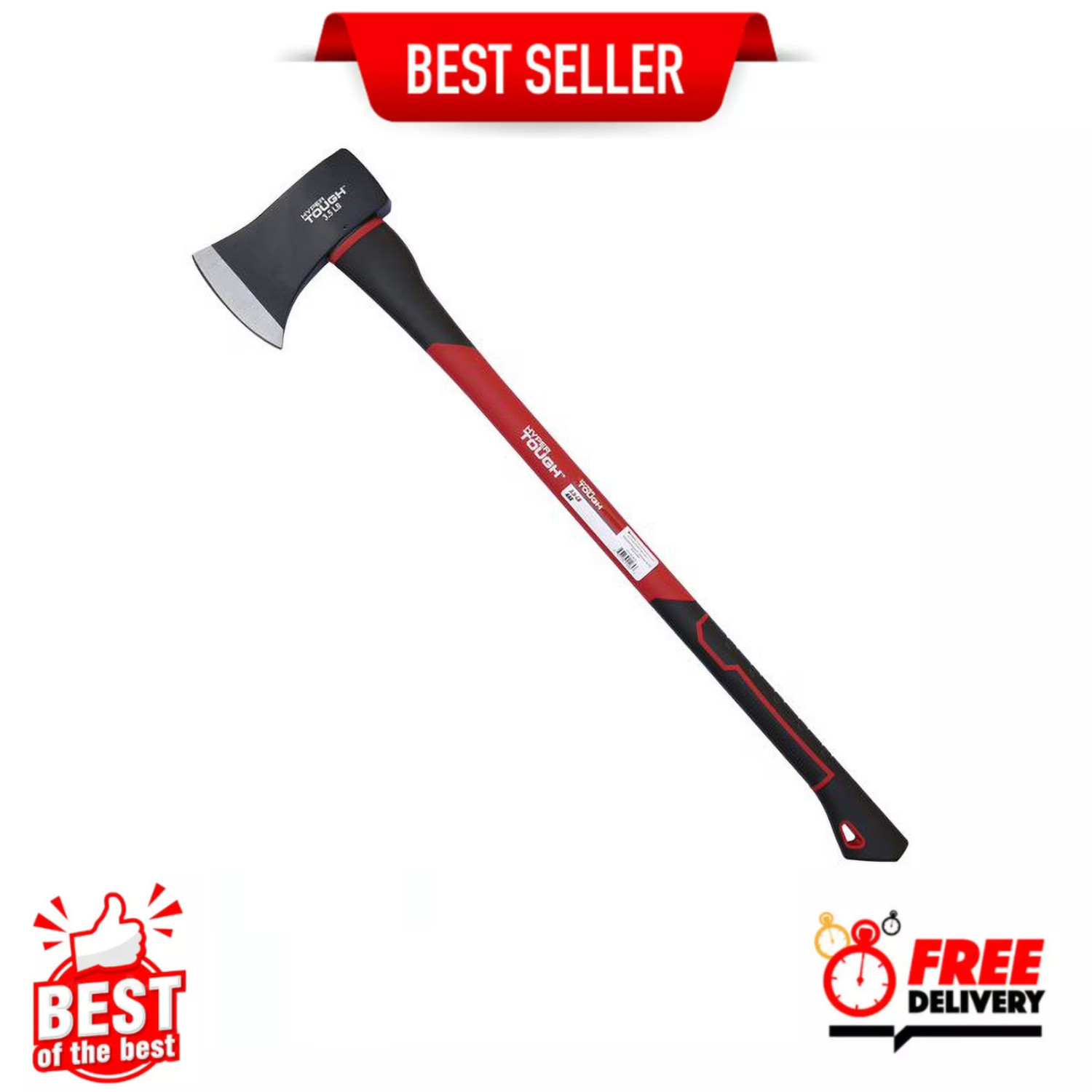 Hyper Tough 3.5 lb Single Bit Axe Fiberglass Handle Steel Head