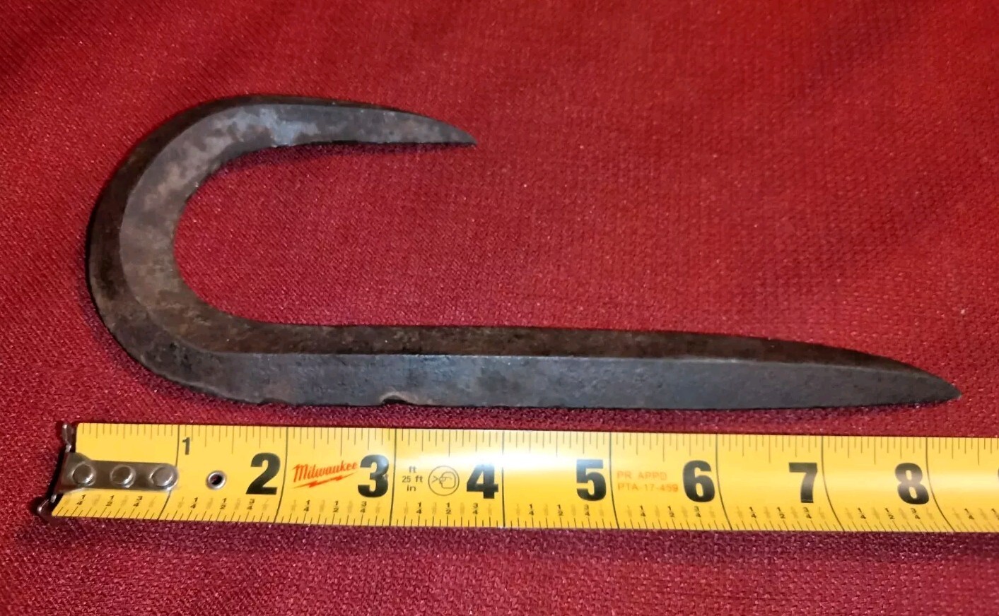 Vintage handmade sharp metal J hook, 8.5″ & 13.7 oz, possible meat hook