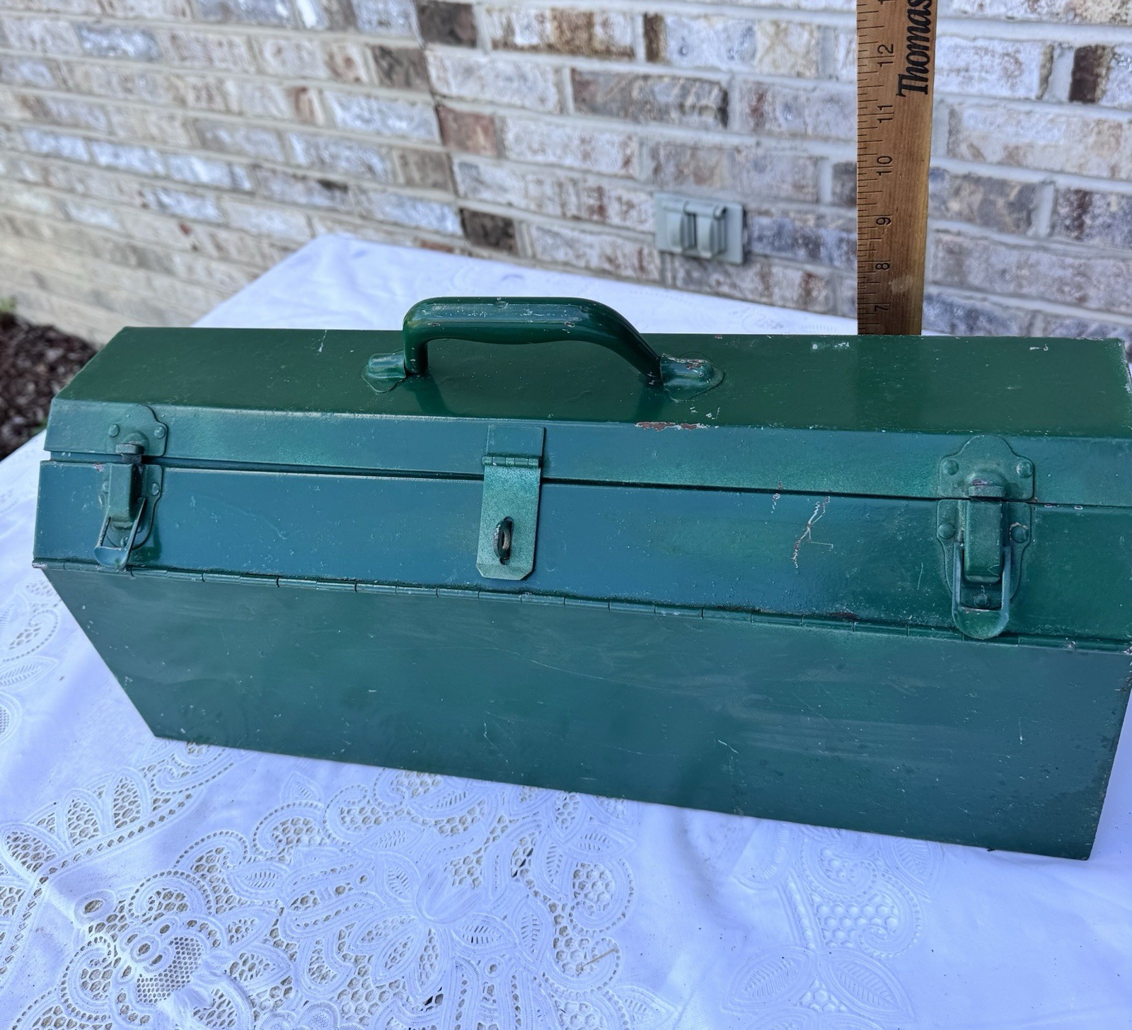 Vintage Tombstone Heavy Duty Split Top Metal Tool Box With Tray