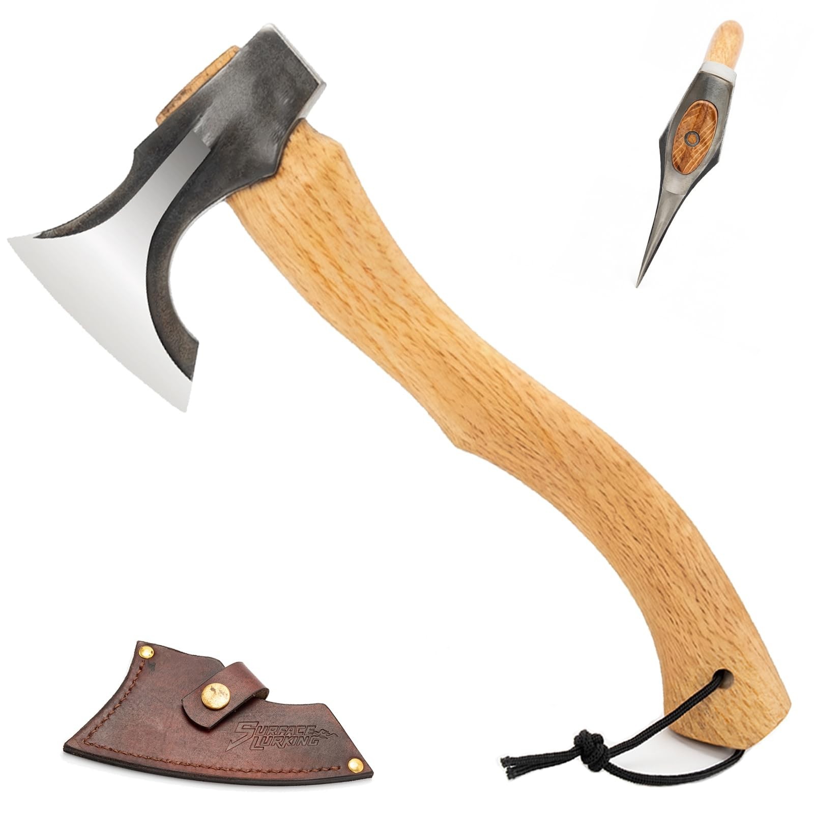Hand Forged Camping Hatchet 14.7″ – Outdoor Splitting Axe for Wood Chopping & Ca