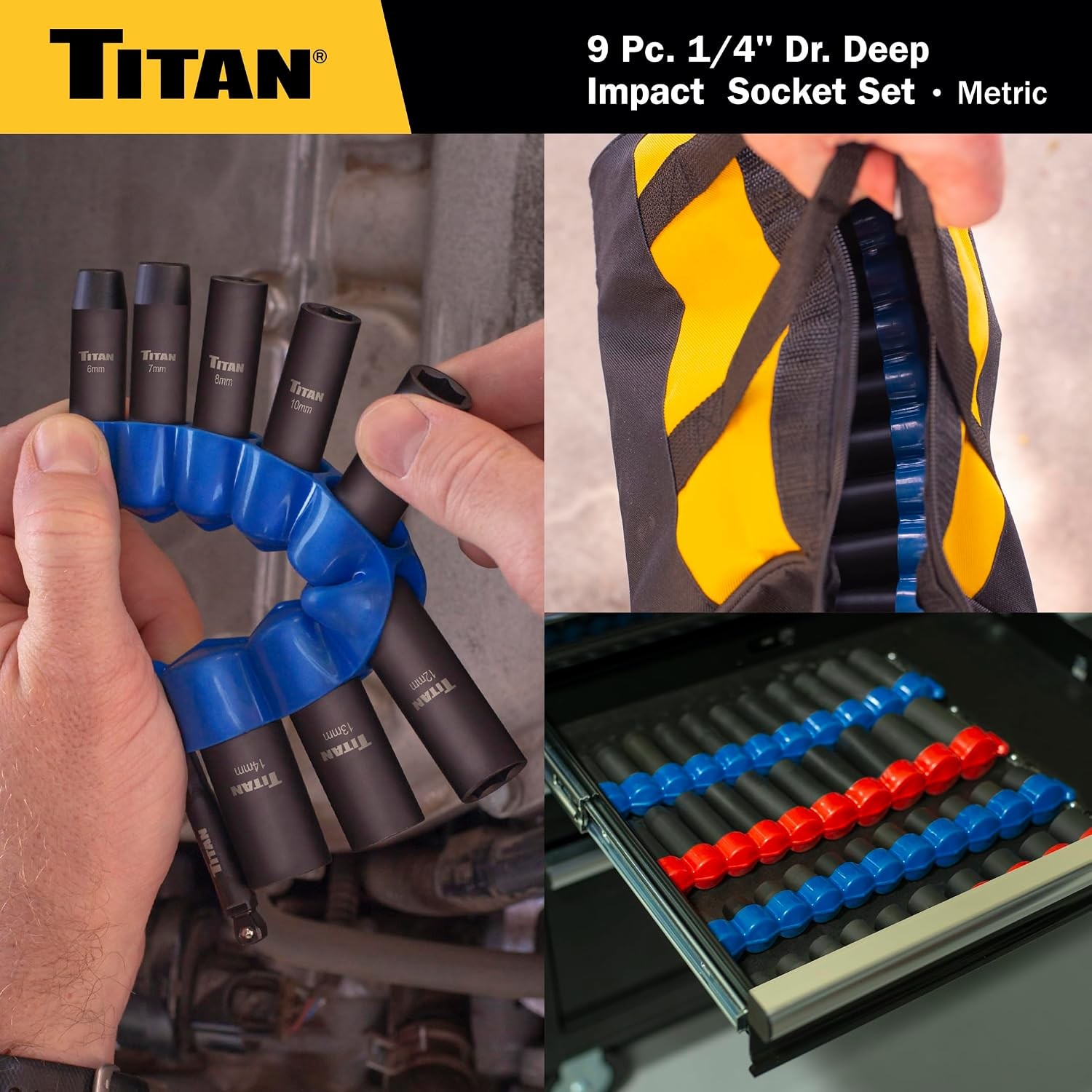 1/4 inch Drive 9-Piece Metric Deep Impact Socket Set 6-Point Deep Impact Tool