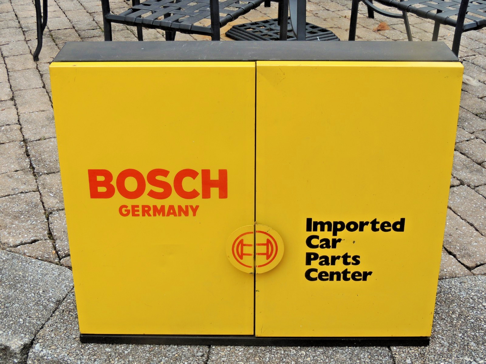 Vintage Bosch Germany Metal “Imported Car Parts Center” Cabinet, 30″ x 24″