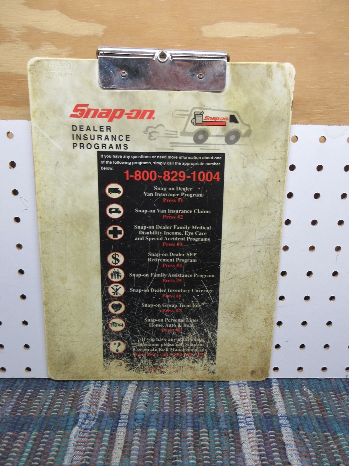 SNAP ON TOOLS – DEALERS INSURANCE PROGRAMS – VINTAGE SHOP WORK ORDER CLIPBOARD