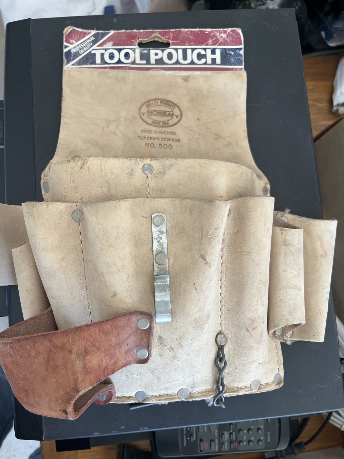 Vintage NICHOLAS No. 500, LEATHER 10 POCKET TOOL POUCH w/original cardboard