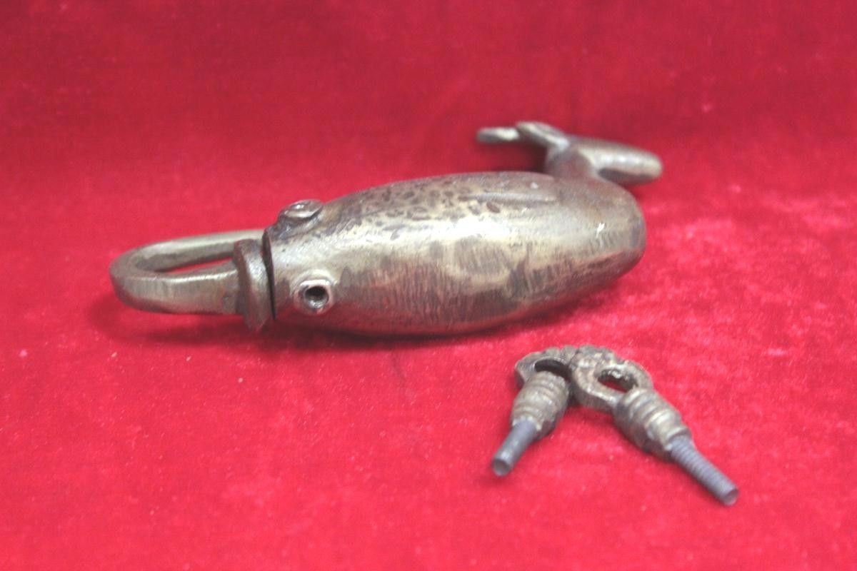 Brass Lock and 2 Key Antique New Rare Deer Shape Antique Decor