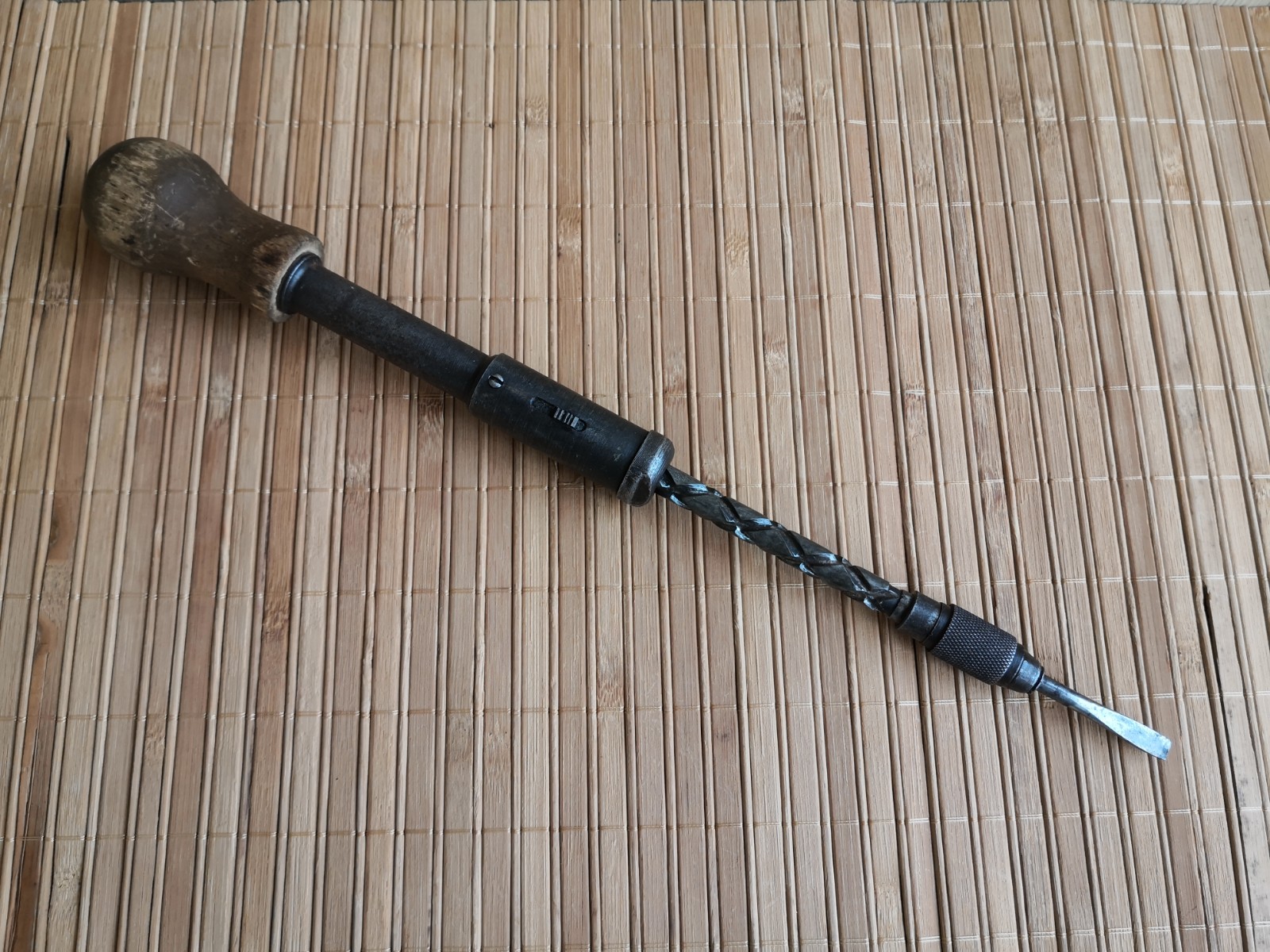 Vintage Soviet screwdriver with a spiral ratchet mechanism, made in USSR 40-50s.