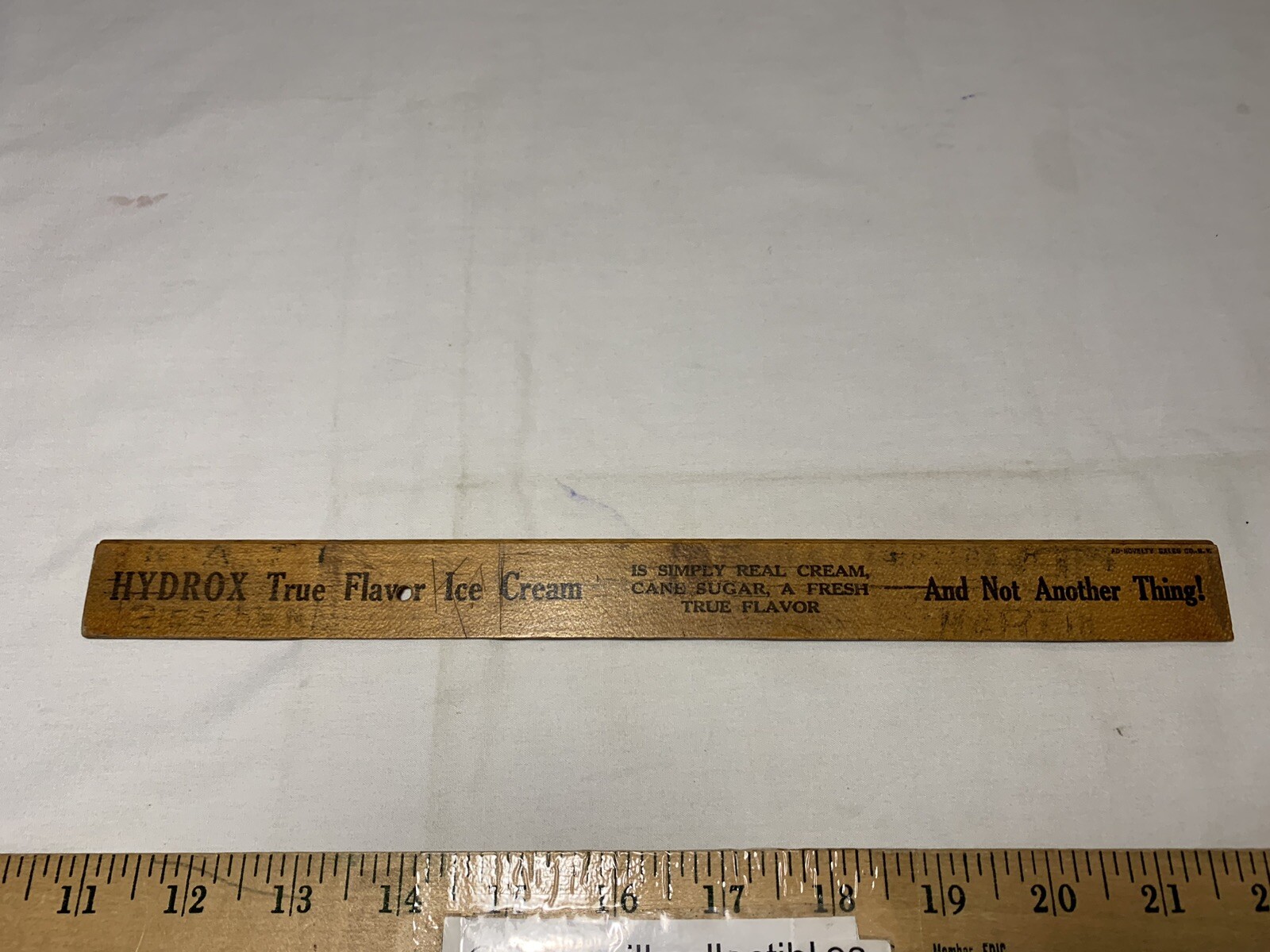 1940’s 12″ Wooden Ruler Hydrox Ice Cream Co Long Island City NY True Flavor