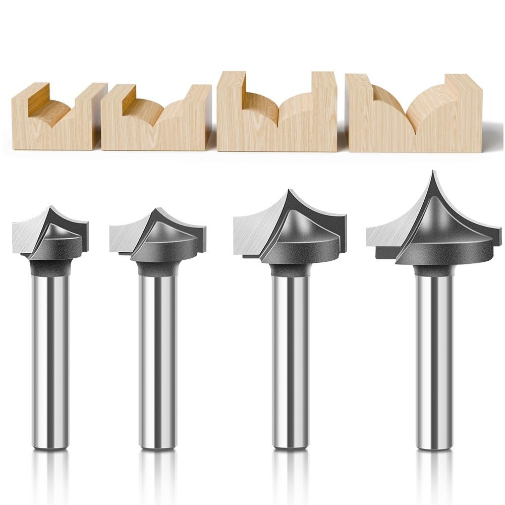 WSOOX 4PCS Point Cutting Round Over Bit Set With 1/4″ Shank Carbide Router Bi…
