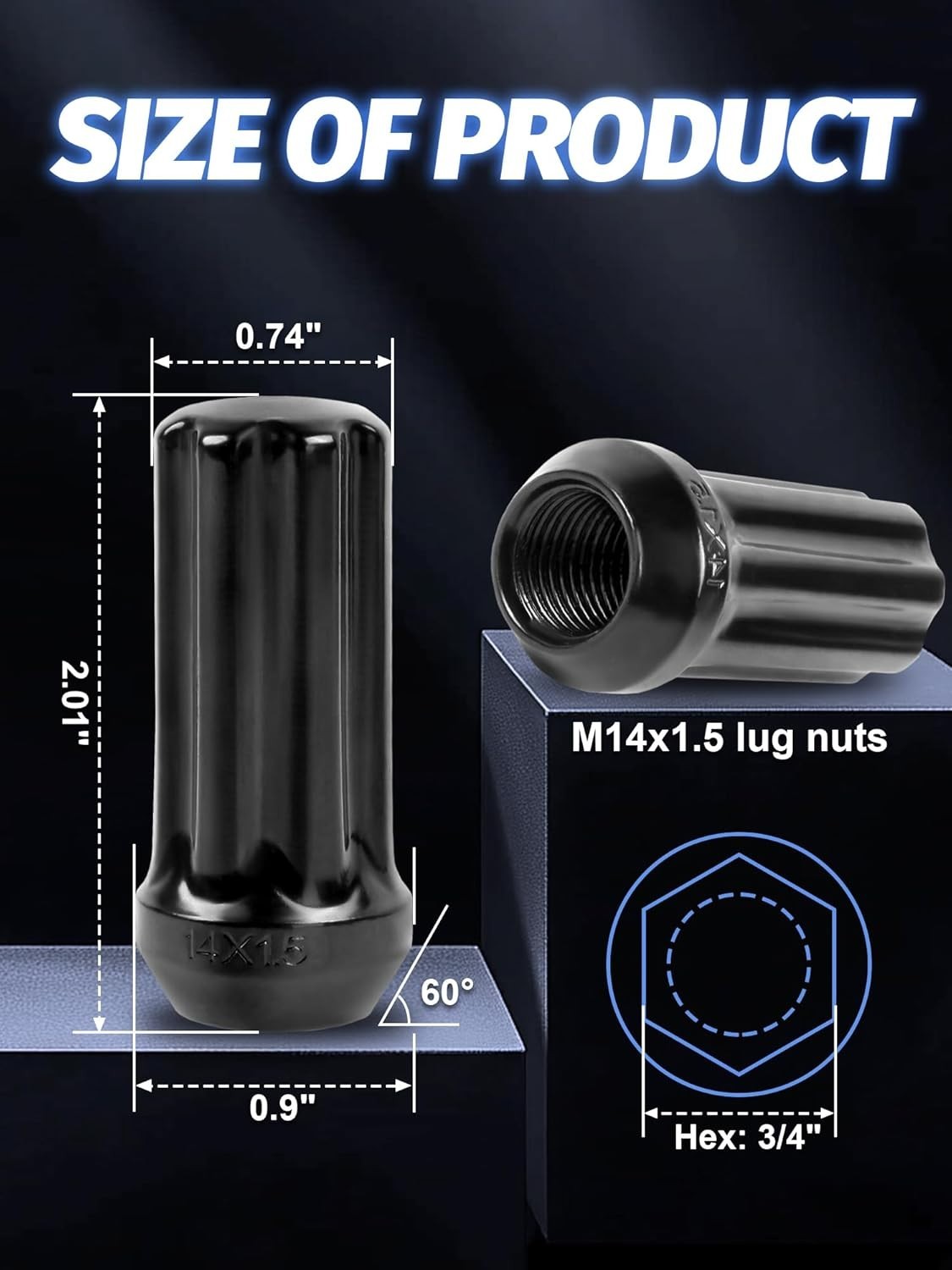 Set of 24, M14x1.5 Lug Nuts Black XL Spline Wheel Lug Nuts for 6 Lug Aftermaket,