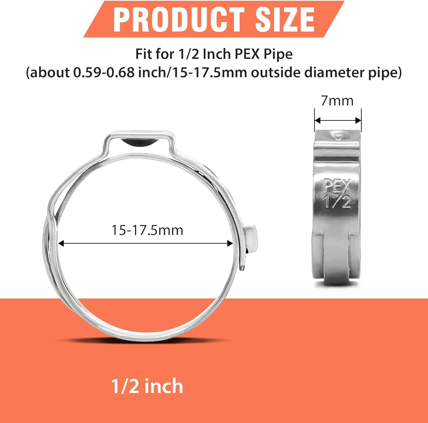 120Pcs 1/2 Inch PEX Cinch Clamps Rings, 304 Stainless Steel Pex Crimp Rings, Hea