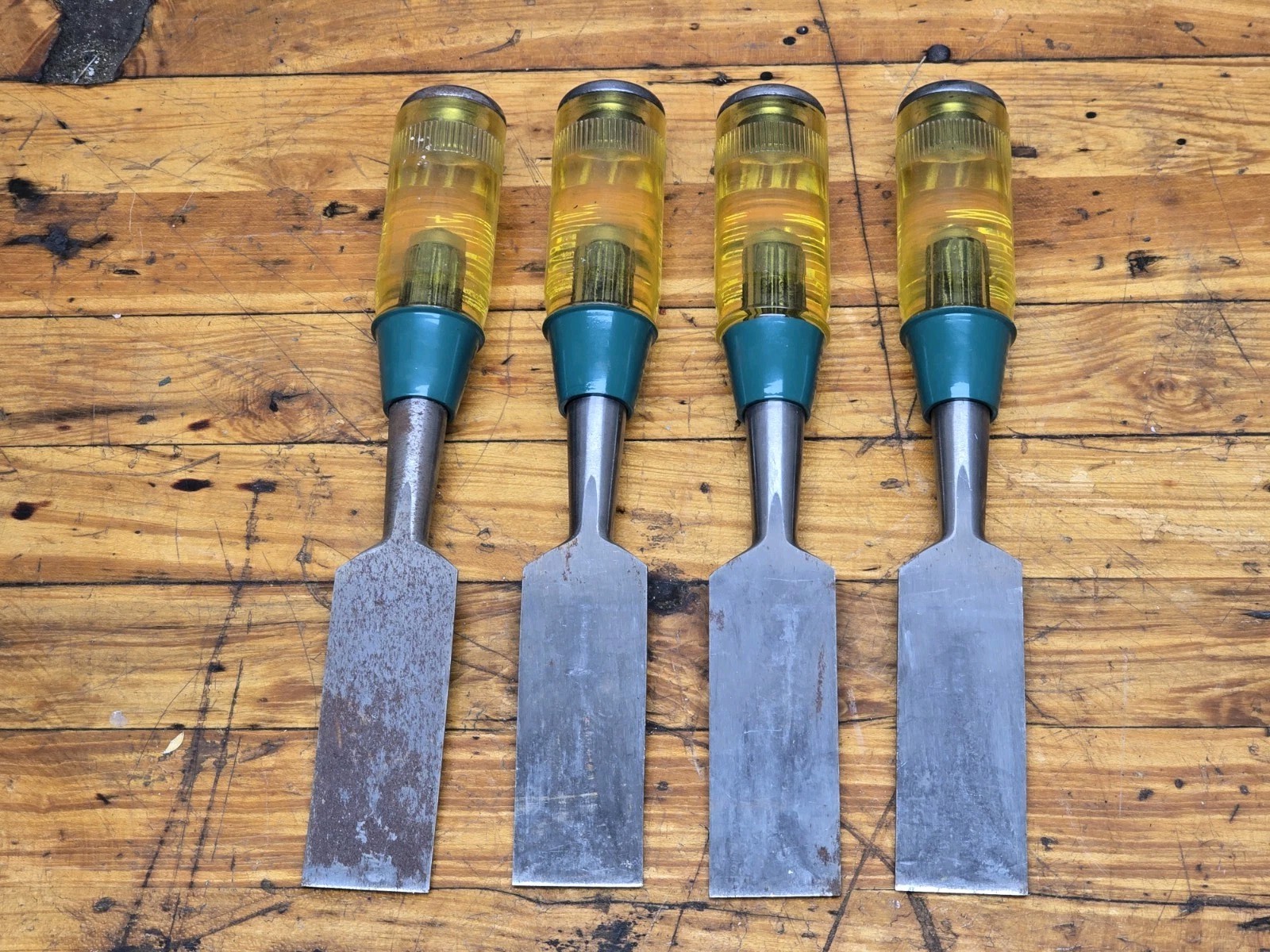 Vintage Lot Of 4 Mayhew 648 1-1/4″ Wood Working Chisels Striking End